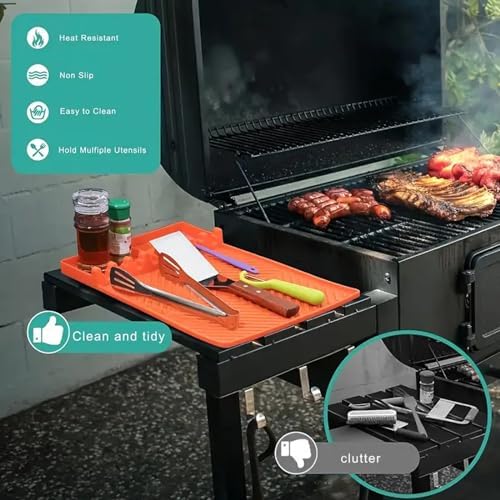 Silicone Griddle Tools Mat for Blackstone, Spatula Rest with Drip Pad, Grill Side Shelf Mat for Blackstone, Silicone Utensil Rest/Holder for BBQ Tools (Orange 2 Pack) - Image 4