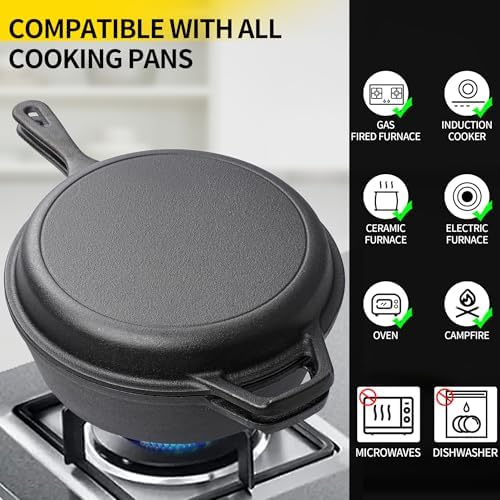 Vivicreate 2 in 1 Cast Iron Dutch Oven Pot with Skillet Lid Pre Seasoned Multi Cooker for Baking Frying Roasting Camping Compatible with All Stoves olla de hierro fundido sartén - Image 6