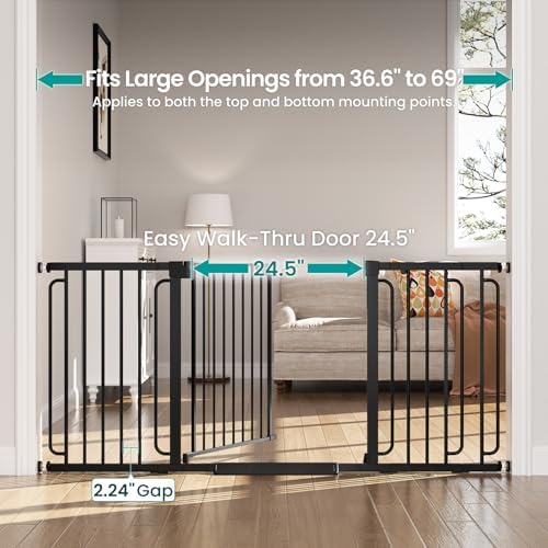 Cumbor Extra Wide Baby Gate, 36.6-69" Walk-Through Dog Gate Black - Image 3