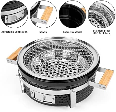 ONLYFIRE GRILLS 14”Ceramic Hibachi Charcoal Grill with Grid Lifter, GS305 - Image 3