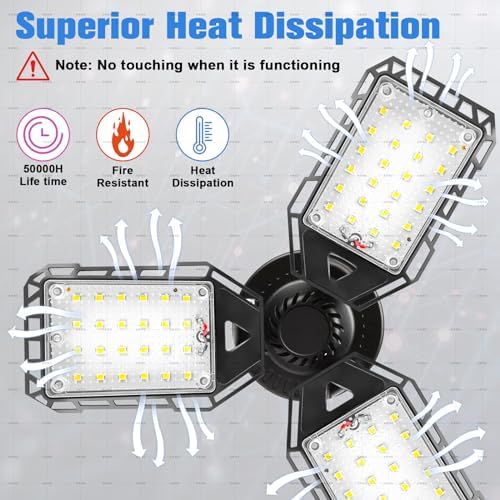 Aoretic LED Garage Lights 4 Pack -80W, 8000LM 6500K Led Shop Light with 3 Deformable Panels, Basement Barn Light Garage Ceiling Lights, E26/E27 for Garage, Warehouse, Shop, Basement - Image 3