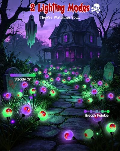 OZS 6 Pack 36 LED Solar Eyeball Lights for Outdoor Halloween Decorations - Image 2