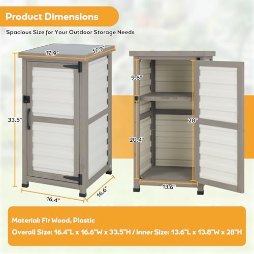 Outdoor Storage Cabinet with Metal Top, Wooden & Plastic Potting Bench & Tool Organizer, Adjustable Shelf for Patio Backyard Garden, Small Outdoor Cabinet for Tools - Image 2