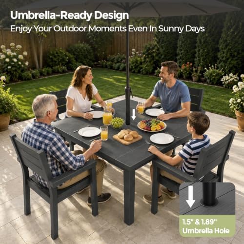 5-Piece Patio Dining Set for 4, Wood-Grain HDPE Outdoor Table and Chairs - Image 5