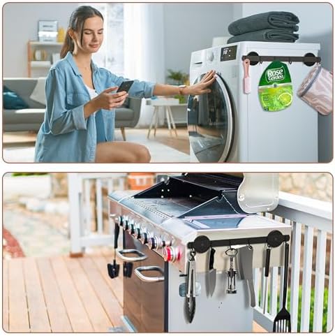 Magnetic Utensil Holder For Fridge, Heavy Duty Magnetic Coat Rack For Metal Door, Magnetic BBQ Tool Rack, Strong Magnet Bar With 6 Hooks Storage Hanger Hanging Kitchen Utensil, Coat, Towel, Grill Tool - Image 5