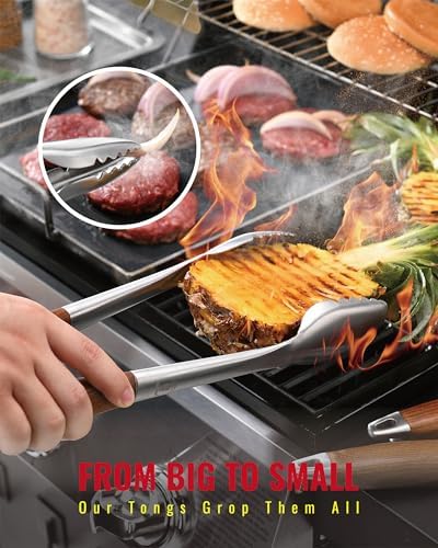 Heavy-Duty Heat-Treated Ash Wood BBQ Grilling Tools Set | Extra-Thick Stainless Steel Spatula, Fork & Tongs | Essential Barbecue Accessories, for Grill Enthusiasts - Image 4