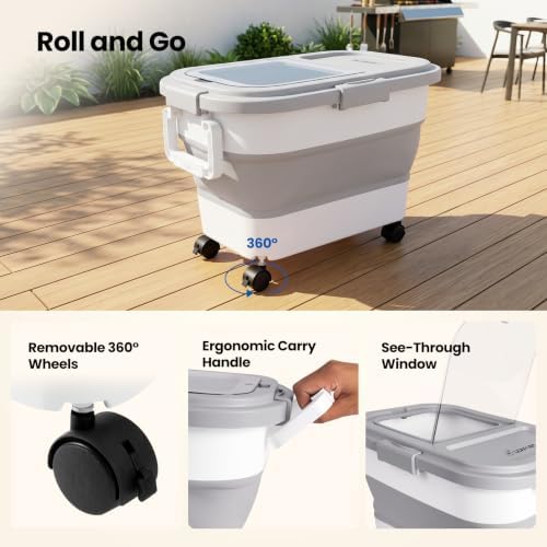 Wood Pellet Storage Container 20-25lbs, Wheeled Bin with Clear Window - Image 5