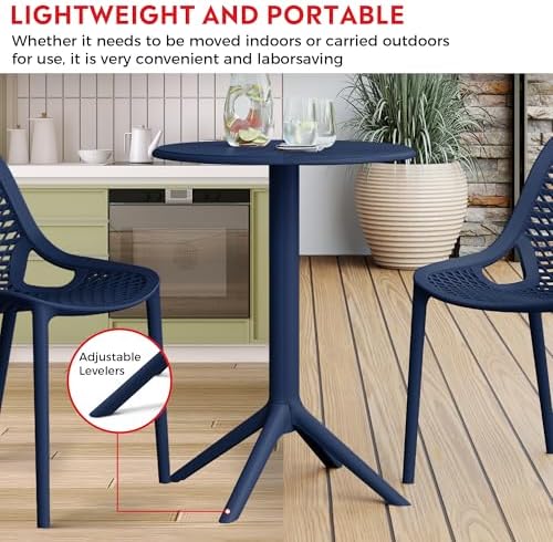 Costaelm Patio Table for 4-Person, Outdoor Patio PP Round Dining Table, All-Weather Bistro Dining Table for Backyard Deck Porch Poolside, Navy Blue - Image 7