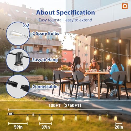 addlon 100FT Outdoor String Lights ST38 LED with APP Control Waterproof - Image 6