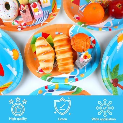 Qyeahkj 50 PCS Beach Oval Paper Plates Large 11” Disposable Pool Party Decorations Summer Platters Tableware Supplies Favor for Summer Hawaiian Luau Party Tableware Set - Image 3