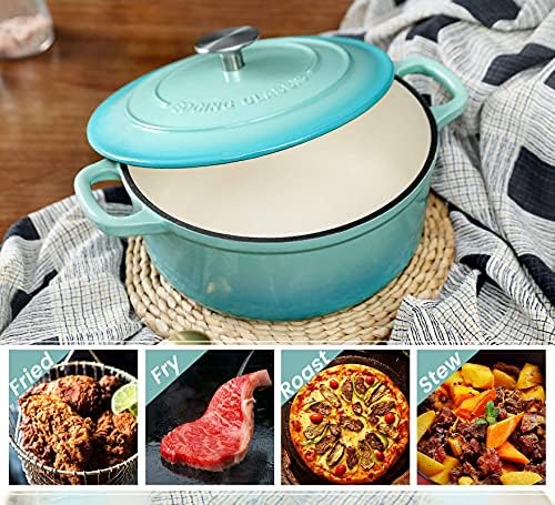 EDGING CASTING Enameled Cast Iron Covered 5.5 Quart Dutch Oven with Dual Handle for Bread Baking, Dutch Ovens with Lid, Peacock Blue - Image 6
