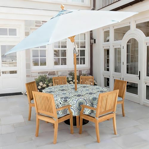 LVTXIII Round Outdoor Tablecloth with Umbrella Hole and Zipper, Water-Repellent 60 Inch Patio Table Cover for Bistro, Garden, Patio & Picnic, Coastal Medallion - Image 2