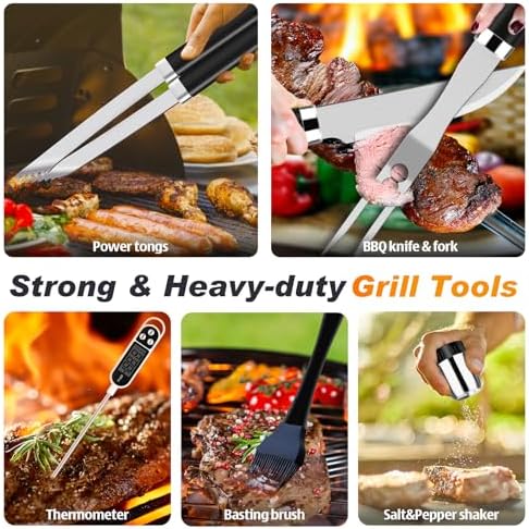 Romanticist 26pcs Stainless Steel BBQ Tools Grilling Accessories Set, Black - Image 4