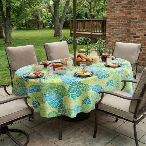 EHouseHome Outdoor Indoor Tablecloth with Umbrella Hole for Oval Table,Waterproof Patio Table Cloths, Spring/Summer Table Covers with Zipper for Backyard Circular Table/BBQs/Picnic,60 x 84 inches by EHouseHome