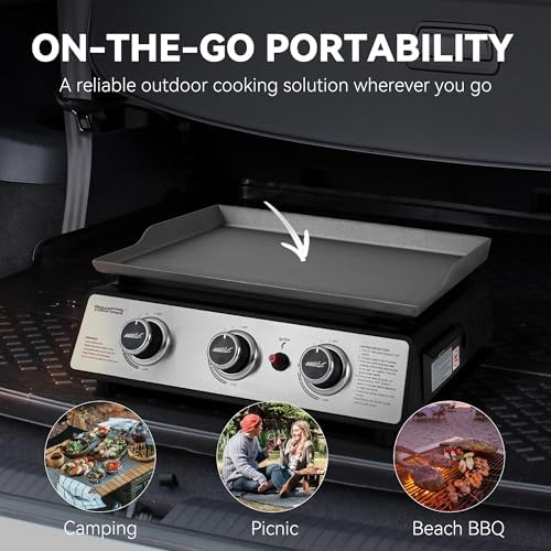 Royal Gourmet PD1301S Portable 3-Burner Tabletop Gas Griddle - Image 4