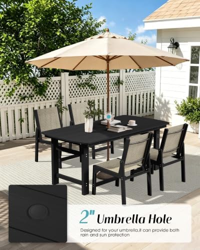 Ciokea HDPE Outdoor Dining Set, Patio Table and 4 Stackable Chairs, Black - Image 4