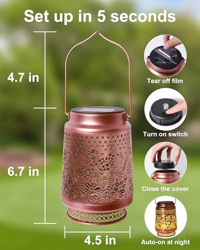 2 Pack Hummingbird Solar Lanterns Outdoor Waterproof, Garden Decor Birthday Gifts for Women Mom Grandma Sister, Metal Hanging Solar Lights Outside Decorative for Backyard Patio Lawn Pathway Landscape - Image 5