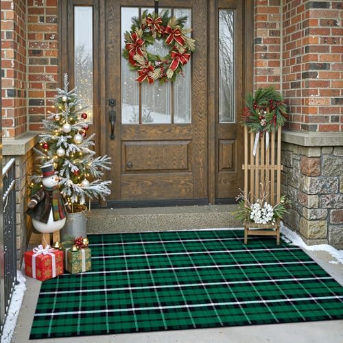 OJIA Christmas Outdoor Rug 3'x5' Front Door Mat Green Plaid Rug Porch Decor - Image 7