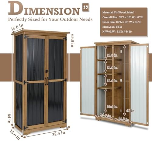 Outdoor Storage Cabinet with Shelves, Weatherproof Tool Shed for Patio - Image 2