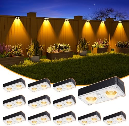 JOFIOS Solar Fence Lights Outdoor Waterproof, 80 Lumens Solar Lights for Fence with Warm White & RGB 8 Colors,Outdoor Solar Light for Deck, Patio, Backyard, Fence, Railing (12-Pack-Black) by JOFIOS