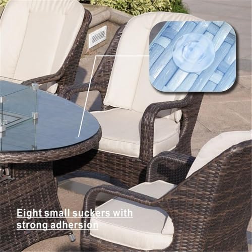 Brown Rattan 6 Seat Patio Furniture Oval Fire Pit Dining Table with Chairs - Image 4