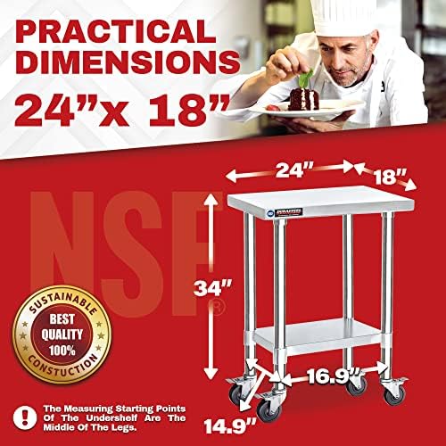 DuraSteel 24x18 NSF Stainless Steel Cart - Heavy Duty Rolling Food Prep Table with Undershelf - Metal Utility Cart for Commercial Restaurant Kitchen, Laundry, Side Mixer Stand - Image 2