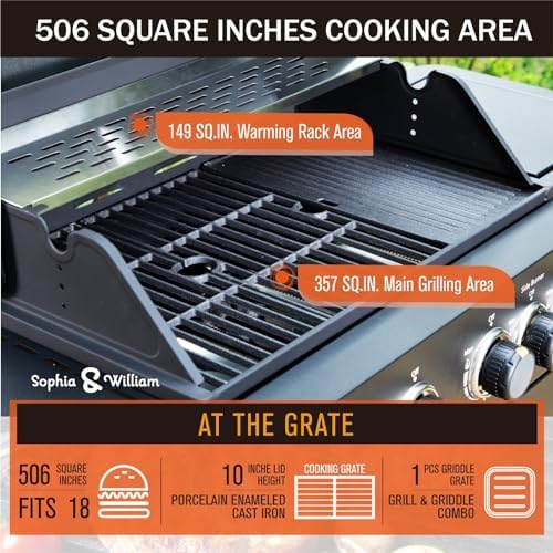 Sophia & William 4 Burner Propane Gas BBQ Grill with Side Burner 46,700BTU - Image 3