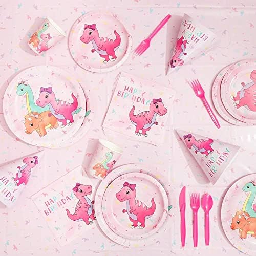 BLUE PANDA Happy Birthday Dinosaur Pastel Cake Paper Plates - 80-Pack, 9-Inch, Multicolor - Pink Dinosaur Party Plates for Birthday Party Tableware - Image 2