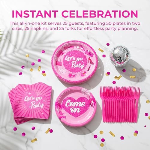 100 Pcs Disposable Let's Go Party Tableware Set for 25 Guests - Image 5