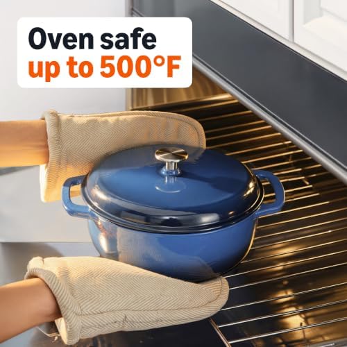 Amazon Basics Enameled Cast Iron Dutch Oven Pot With Lid, 6-Quart, Round, Dual Handles, Heavy-Duty, Oven Safe for Stews, Roasting & Baking, Navy - Image 3