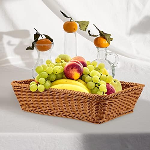 FUNSUEI 3 Pack 15.6 x 11.8 x 3.4 Inches Rectangular Poly Wicker Bread Baskets for Serving, Food Serving Baskets, Handmade Woven Pantry Organizer for Storing Bread, Vegetables, Fruits and Snacks, Brown - Image 6