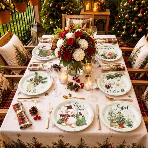 Rtteri 100 Pcs Christmas Paper Plates Disposable 9 Inch Santa Tree Plate - Image 5