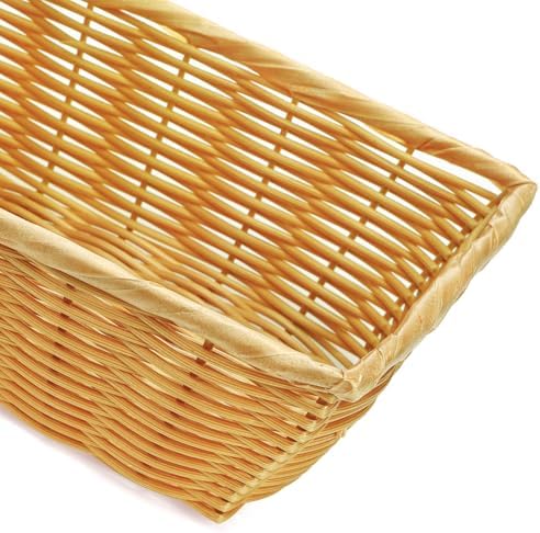 Coloch 6 Pack Plastic Woven Bread Basket, 12 Inch Imitation Rattan Fruit Basket Stackable Rectangle Serving Baskets for Fruit, Bread, Vegetable, Towel, Home, Outdoor Use - Image 4