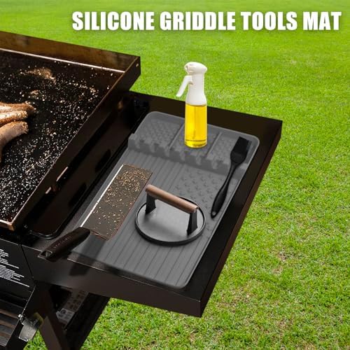 2 PCS Silicone Grill Mat Compatible with Blackstone, BBQ Griddle Tools Mat with Drip Pad, Spatula for Outdoor Kitchen Counter, Gifts for Men (Grey-2) - Image 5