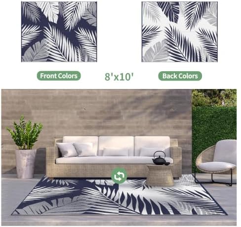 GENIMO Outdoor Rug, Waterproof Plastic Rugs for Patio, 8'x10' Blue White - Image 2