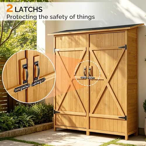 VINGLI Upgraded Outdoor Wooden Storage Shed, Extra Large Garden Shed Outside Tool Cabinet with 2 Safety Latches, Patio Storage Organizer for Garden Yard Lawn Equipment, Teak - Image 2