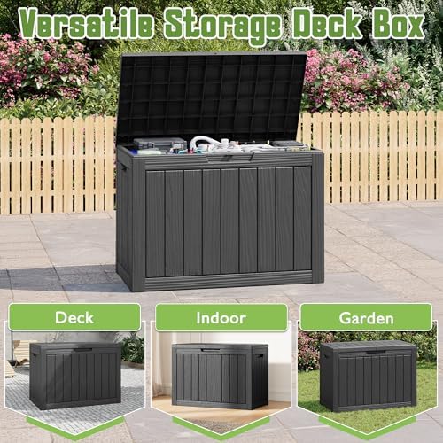 Outdoor Storage Waterproof Deck Box for Patio (45 Gallon, Black) - Image 4