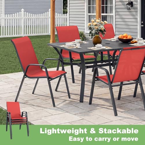 Outdoor Dining Set for 6, Metal Table and Stackable Chairs - Image 4