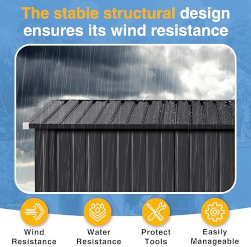 8'x12' Outdoor Lean to Storage Shed with Triple Doors Utility Galvanized Steel Sheds for Vertical Storage, Dual Lock Metal Shed with Sloped Roof for Mower,Bike,Garden Tools (Black) - Image 5