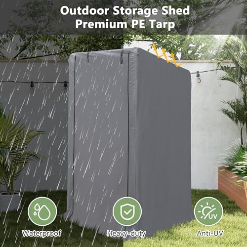 3x3 Ft Outdoor Storage Shelter Shed, Waterproof Heavy Duty Storage Shed with Roll-up Zipper Door and Sloping Roof, Portable Storage Tent for Tool Shed, Bike, Gray - Image 5