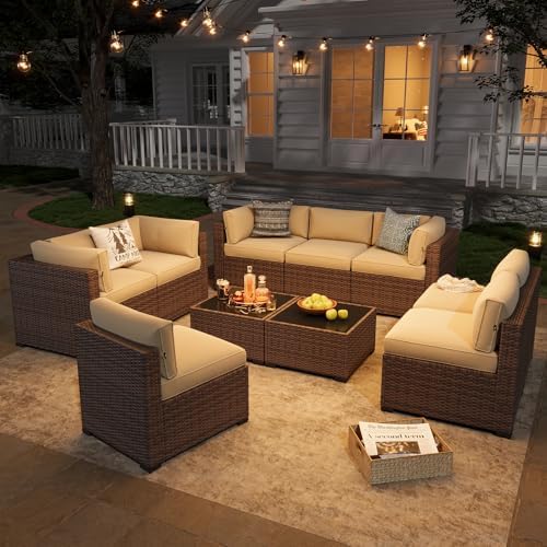 Aoxun Patio Furniture Sets, 10-Piece Outdoor Patio Furniture with Thick Cushions, Wicker Outdoor Conversation Set Sectional Sofa for Backyard, Poolside, Garden - Image 3
