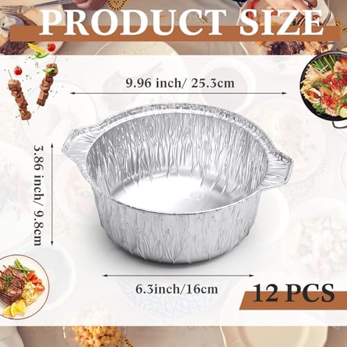 Ziliny Disposable Aluminum Pot with Lid Round Foil Pans Disposable Cookware Food Container for Vacation Trips Camping Baking Heating Cooking(12 Pcs,74.4 oz) - Image 3