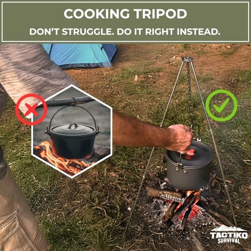 Tactiko 33" Stainless Steel Folding Camping Tripod for Cooking | Adjustable - Image 2