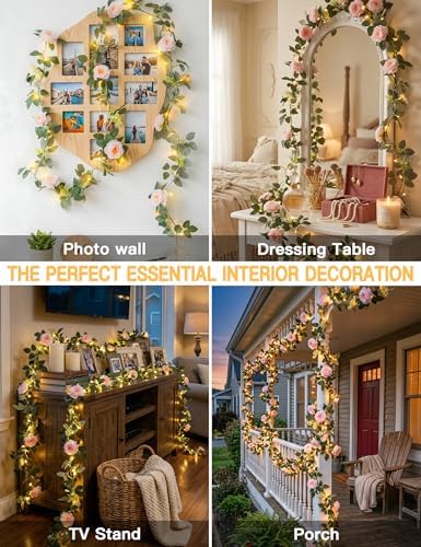suddus 60LED Garland with Pink Camellia Lights Battery Operated Clear Wire - Image 3