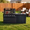 79-Inch 4-Burner 72000 BTU Propane Outdoor Kitchen Island Grill with Round Side Burner, Rotisserie Kit, Granite Countertops & Sink, for Patio, Lawn, Backyard, Black by Dvasovio