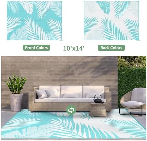 GENIMO Outdoor Rug, Waterproof Plastic Rugs 10'x14' for Camping Navy White - Image 2