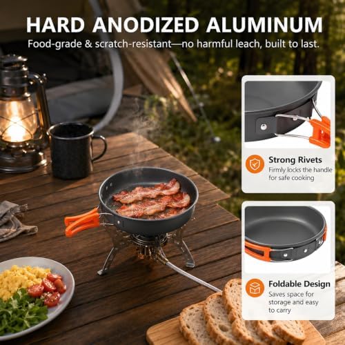 aiGear Camping Cookware with Pot Pan Kettle Cutlery Tableware 1-2 People - Image 3