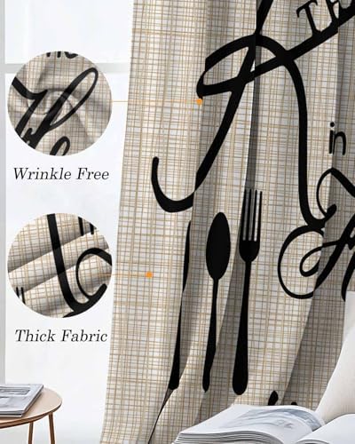 Kitchen Tableware Blackout Curtains 45 Inch Length Knife and Fork Thermal Insulated Window Curtain Window Drapes 2 Panels for Bedroom Living Room 42" Wx45 L - Image 6