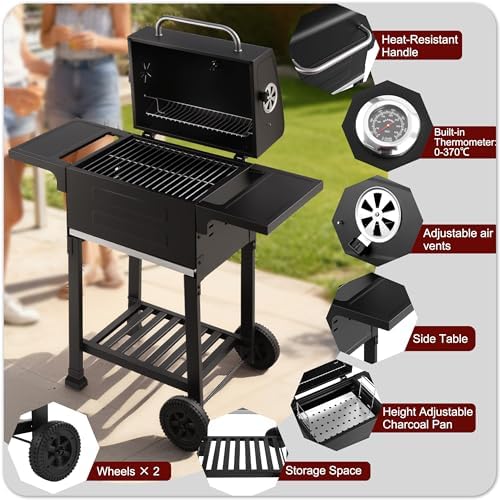 Small Charcoal Grill, 200.82 Sq. In. Outdoor BBQ Grill - Image 3