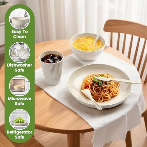 36-Piece Reusable Wheat Straw Dinnerware Sets for 6, Farielyn-X Unbreakable Reusable Set Kitchen Cups, Plates, Bowls Sets & Cultery Dishwasher Microwave Safe - Patio, Outdoors, RV, Camping Dishes - Image 3
